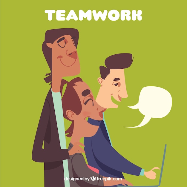 Concepto de teamwork con tres colegas