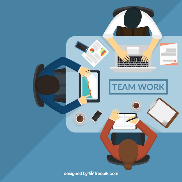 Vector gratuito concepto de teamwork con vista superior de mesa