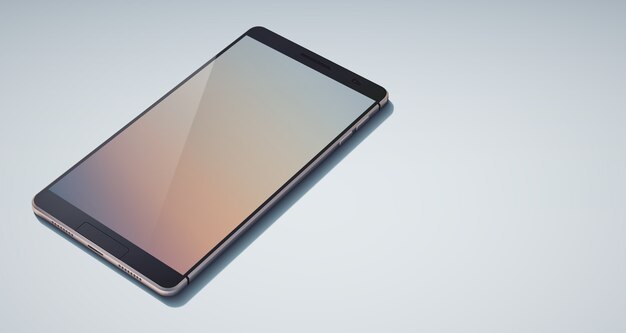 Concepto de teléfono móvil de diseño elegante realista con sombra de pantalla en blanco de color brillante y botones en el azul claro aislado