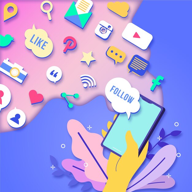 Concepto de teléfono móvil de marketing en redes sociales con aplicaciones