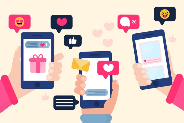 Concepto de teléfono móvil de marketing en redes sociales