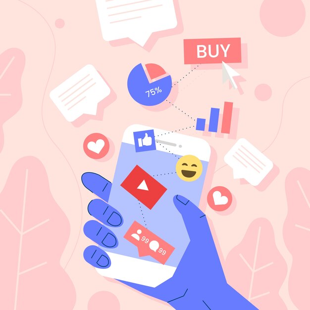 Concepto de teléfono móvil de marketing en redes sociales