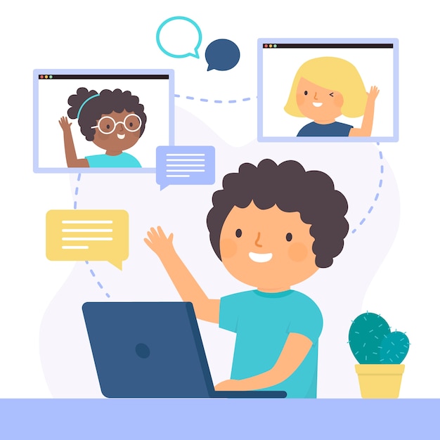 Concepto de teletrabajo personas sonrientes