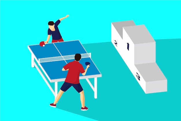 Vector gratuito concepto de tenis de mesa con podio de ganadores.