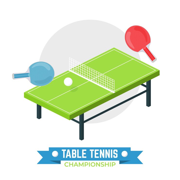 Vector gratuito concepto de tenis de mesa con raquetas y pelota.
