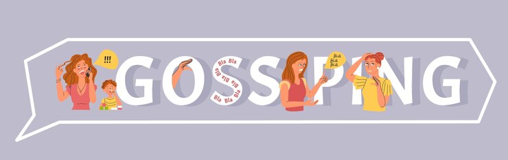 Vector gratuito concepto de texto de meme chismoso con símbolos de trabajo y amigos ilustración vectorial plana