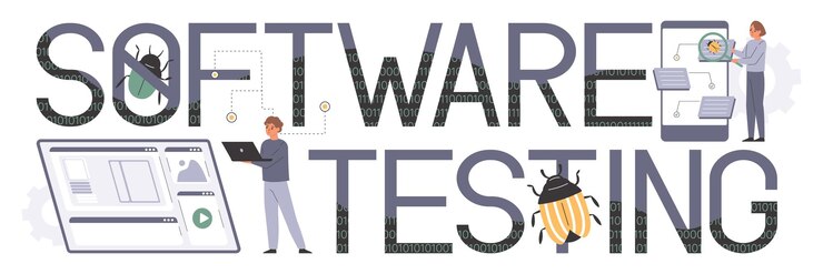 Vector gratuito concepto de texto de prueba de software con símbolos de control de errores ilustración vectorial plana