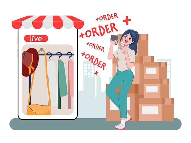 Vector gratuito concepto de tienda online de compras con carácter de mujer