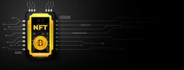 Concepto de tokens no fungibles de NFT en un fondo azul oscuro