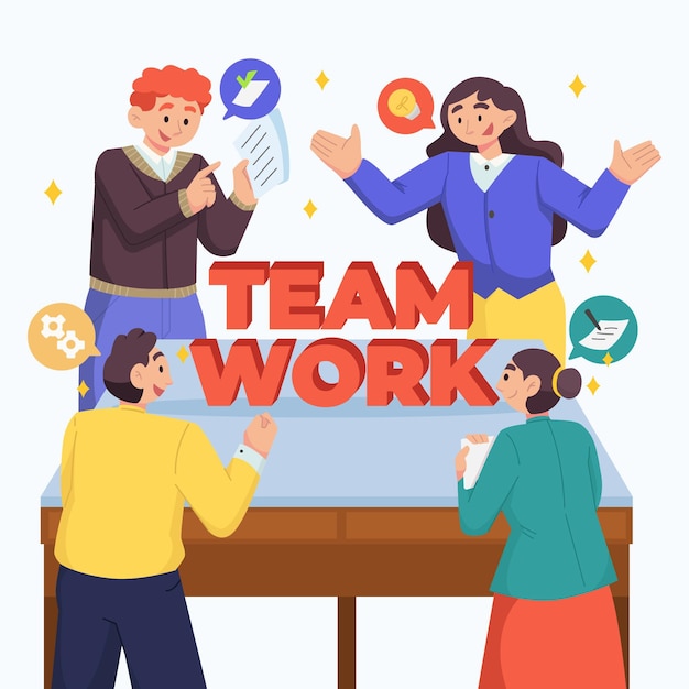 Concepto de trabajo en equipo de diseño plano