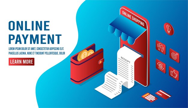 Concepto de transacción financiera de pagos móviles y en línea Conceptos de método de pago en línea Compras en línea en el sitio web o aplicaciones móviles transferencias electrónicas de fondos y transferencia bancaria inalámbrica