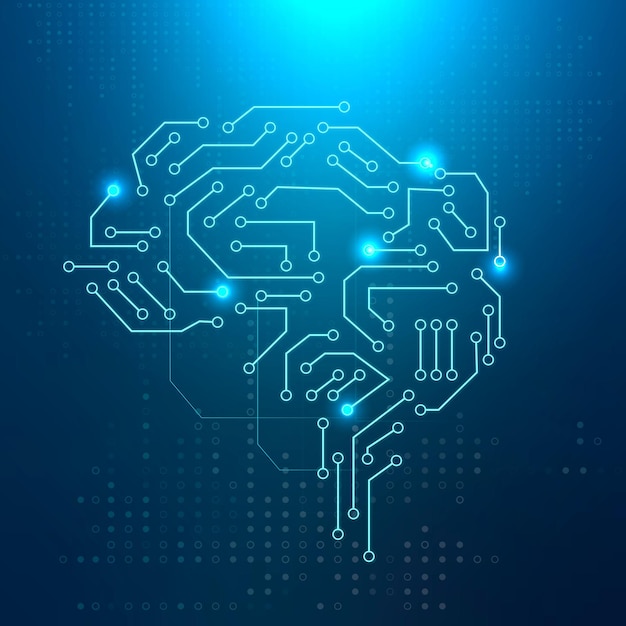Concepto de transformación digital de vector de fondo de cerebro de tecnología AI