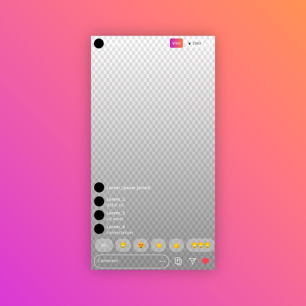 Concepto de transmisión de interfaz de Instagram