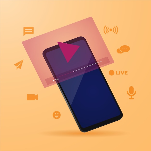 Vector gratuito concepto de transmisión en vivo con ilustración de teléfono inteligente