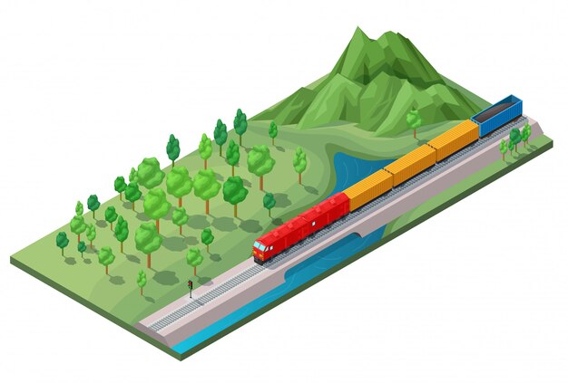 Concepto de transporte logístico ferroviario isométrico