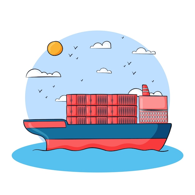 Concepto de transporte de portacontenedores dibujado a mano