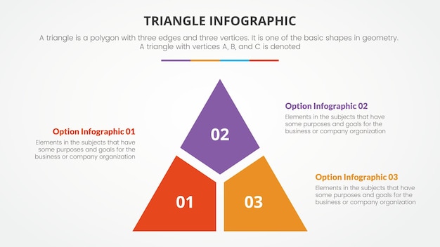 Vector gratuito concepto de triángulo infográfico para presentación de diapositivas con lista de 3 puntos