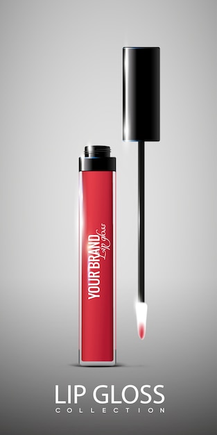 Vector gratuito concepto de tubo de brillo de labios abierto rojo