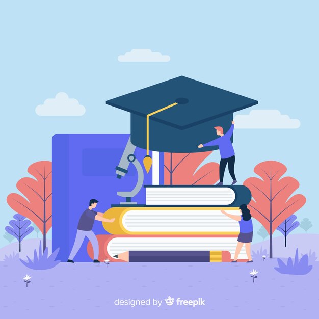 Concepto de universidad con elementos de educación en diseño plano