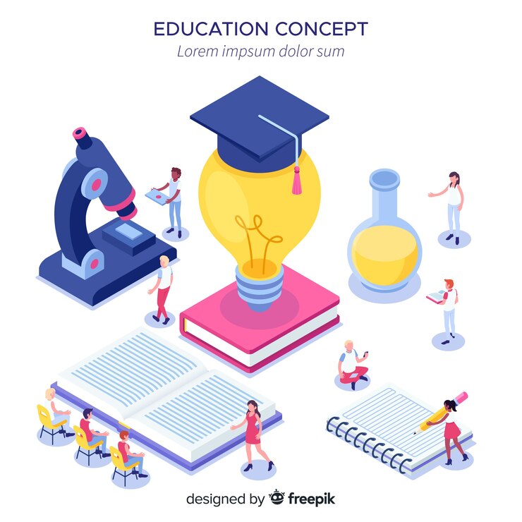 Vector gratuito concepto de universidad en isométrico con elementos de educación