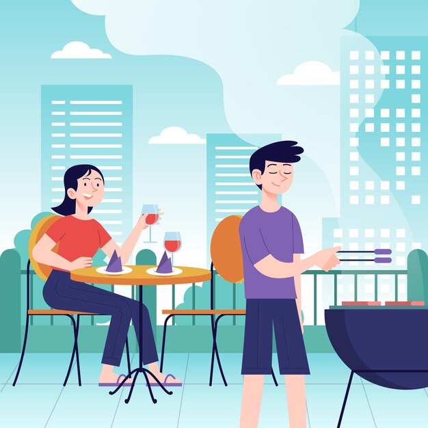 Concepto de vacaciones en el diseño de la terraza de la azotea