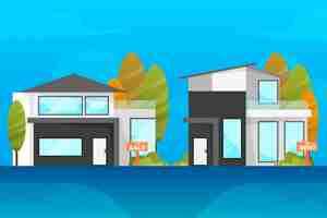 Vector gratuito concepto de venta y alquiler de casas modernas.