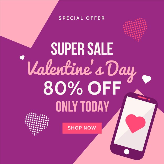 Vector gratuito concepto de venta de día de san valentín de diseño plano