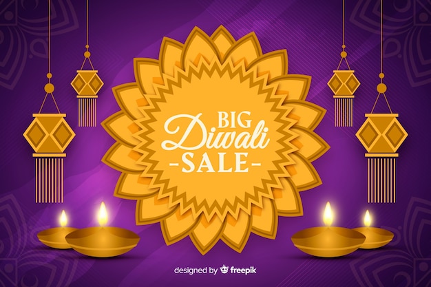 Vector gratuito concepto de venta de diwali en diseño plano