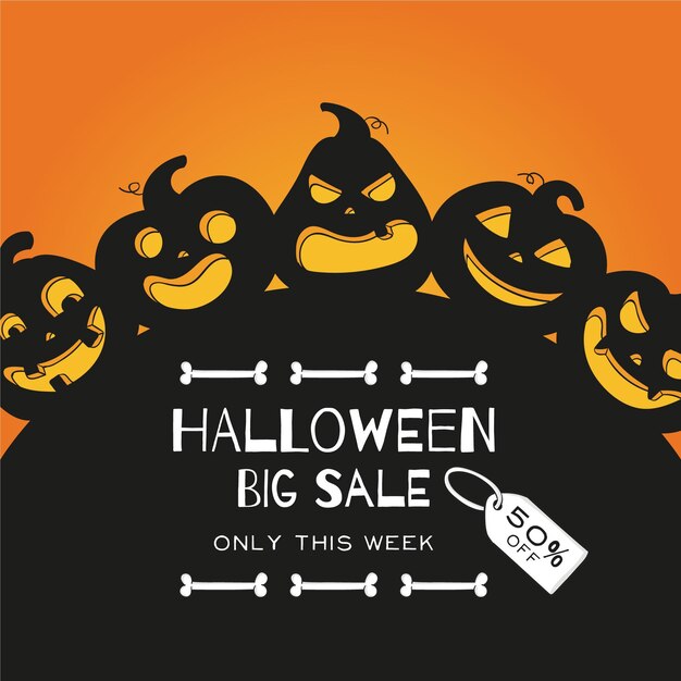 Concepto de venta de halloween dibujado a mano