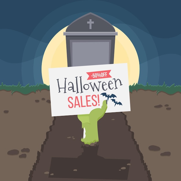 Vector gratuito concepto de venta de halloween plana