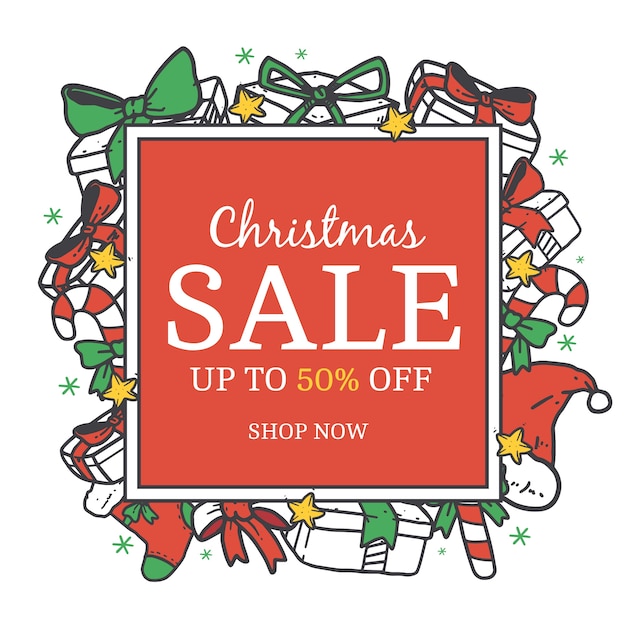 Concepto de venta de Navidad dibujado a mano