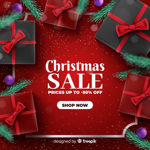 Concepto de venta de Navidad con fondo realista