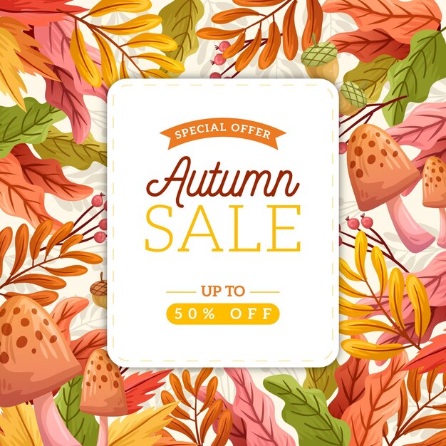 Concepto de venta otoño dibujado a mano