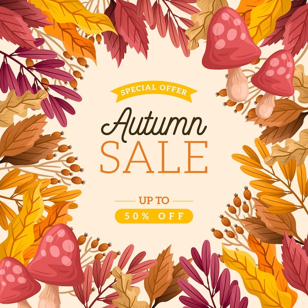 Vector gratuito concepto de venta otoño dibujado a mano