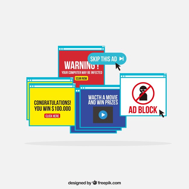 Concepto de ventana emergente de ad block con diseño plano