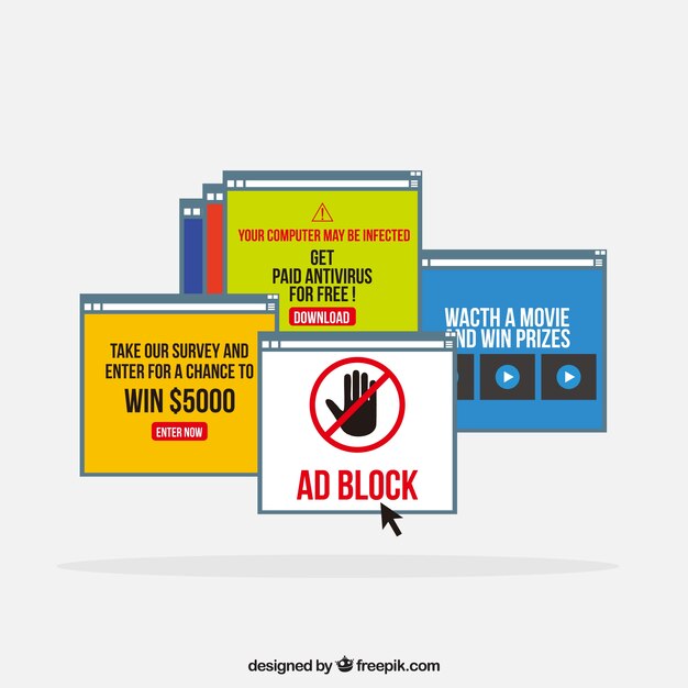 Concepto de ventana emergente de ad block con diseño plano