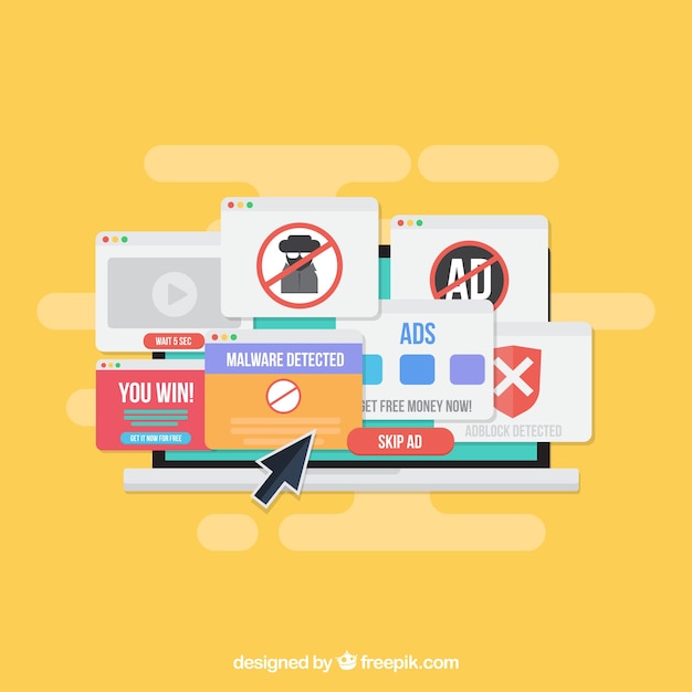 Vector gratuito concepto de ventana emergente de ad block con diseño plano