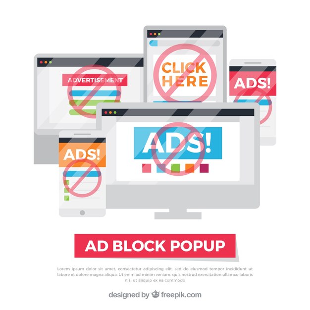 Concepto de ventana emergente de ad block con diseño plano