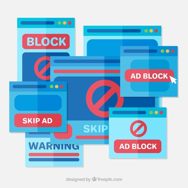 Concepto de ventana emergente de ad block con diseño plano