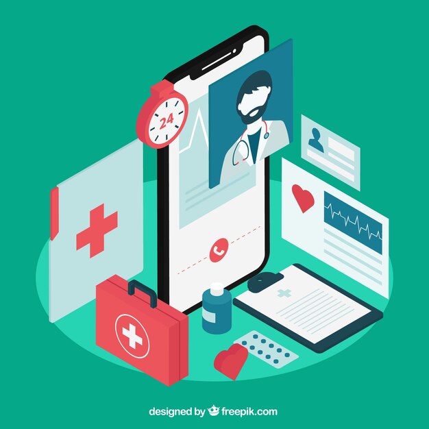 Concepto verde isométrico de doctor con smartphone