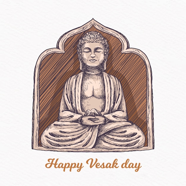 Concepto vesak feliz dibujado a mano