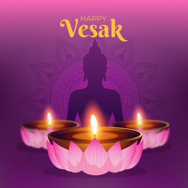 Concepto vesak realista con velas