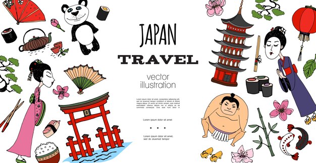 Concepto de viaje a Japón dibujado a mano