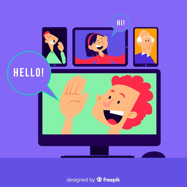 Concepto de videoconferencia para landing page