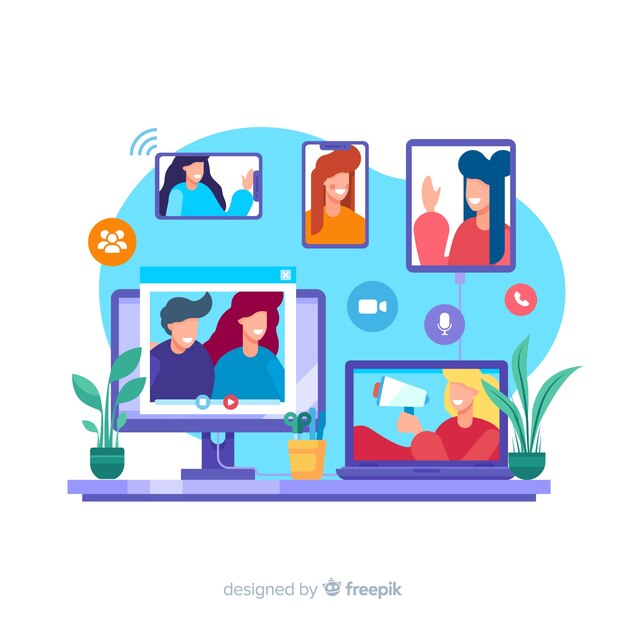 Concepto de videoconferencia para landing page