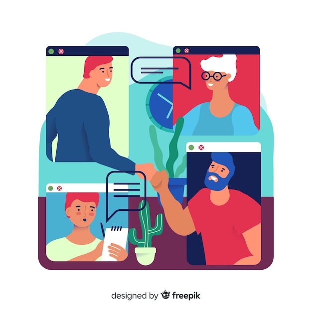 Concepto de videoconferencia para landing page