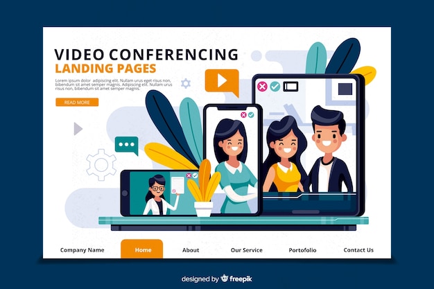 Concepto de videoconferencia para landing page