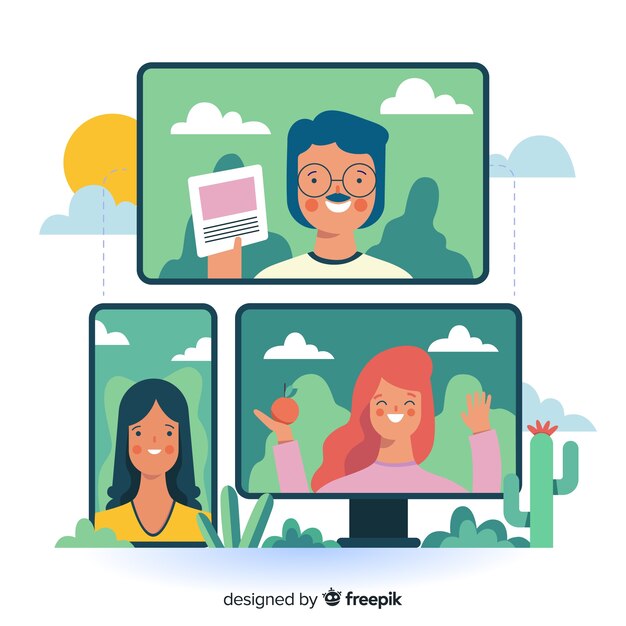 Concepto de videoconferencia para landing page