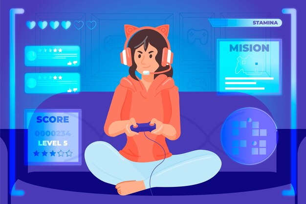 Concepto de videojuego de personajes jugando