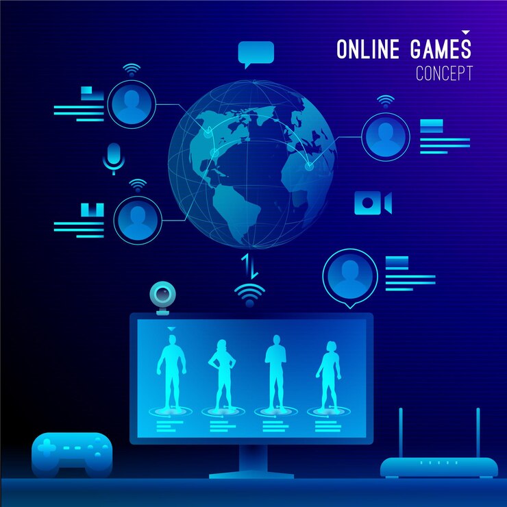 Vector gratuito concepto de videojuegos en línea y local
